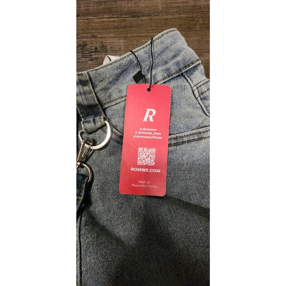 Romwe Women’s Rave Jeans Size L 8/10 Strappy Light Blue Denim 2073 - Picture 8 of 8